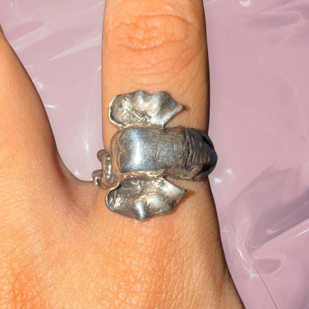 Vintage Y2K Lucky Elephant Ring 925 Sterling Silver Boho Fairycore Size 8